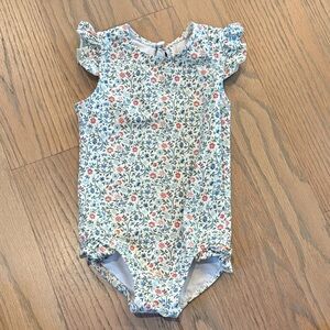 Minnow swim paisley floral one piece swimsuit with ruffles & bow, size 3-4 3T 4T